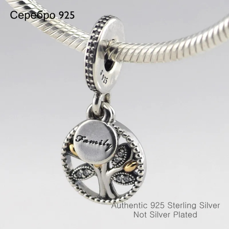 

Pandulaso 925 Sterling Silver Jewelry Family Tree Silver Charms with 14K Gold DIY Fine Jewelry Fit Original Charms Bracelets