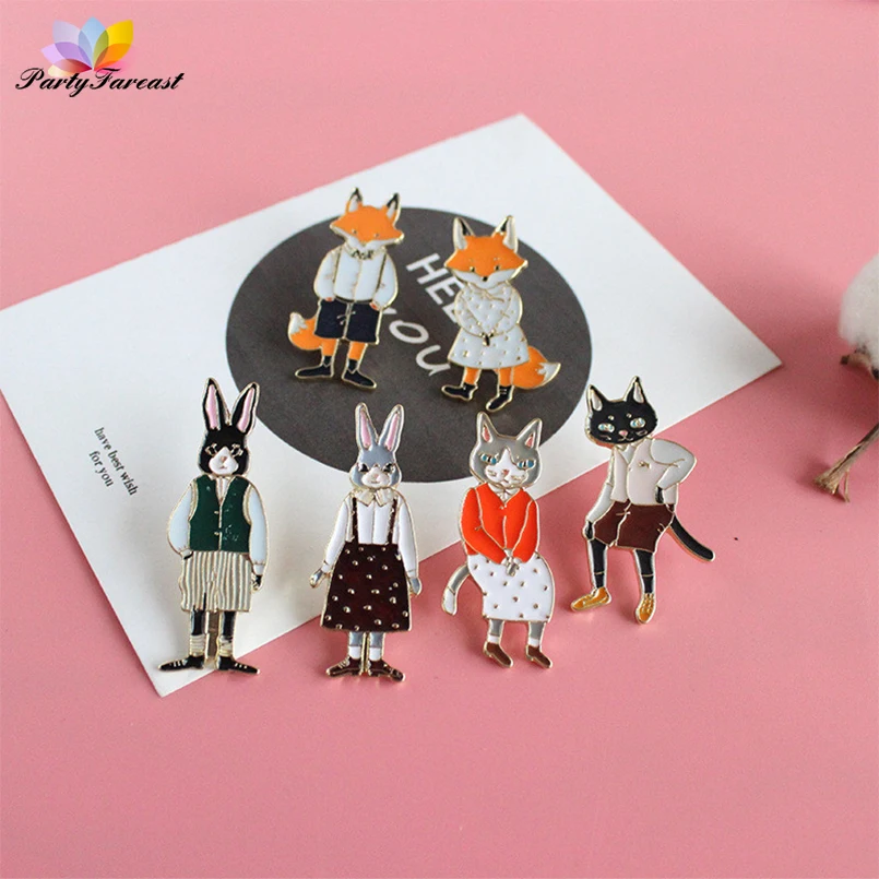 Best PF Cute Animal Badges Fox Rabbit Cartoon Anime Icons on Clothes Metal Badges Lapel Pin on Backpack Clothes Female Pin Brooches