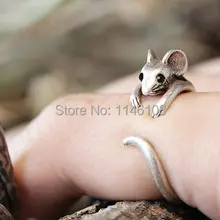 Кольцо с мышкой для женщин и девушек, ретро полированное кольцо с животными крысами, ювелирное изделие, регулируемый свободный размер, обертывание, кольцо с фигуркой мышки