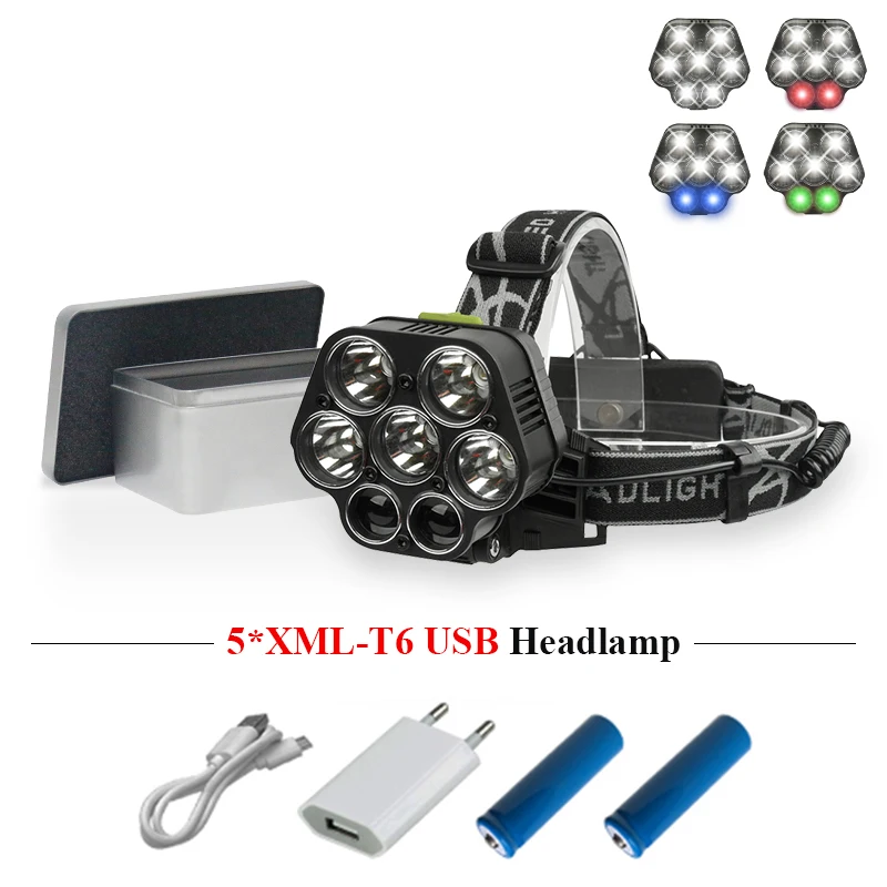 

7 led High Power xml t6 led headlamp 18650 charge fishing usb led lamp head torch head lamp spotlight hunting lantern headlight