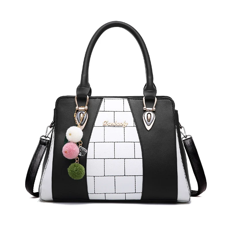 Women Handbags Luxury PU Leather Female Shoulder Bag Plaid Lady Crossbody Bag Large Capacity Hairball Pendant Tote Sac SS7050 (7)