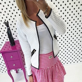 

2019 Autumn Women Short Coat Long Sleeve Basic Jackets For Women Casual Windbreaker O-neck Slim Outwear White Black Gray Coat