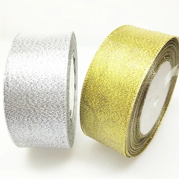

40/50mm 1-1/2" 2" 5 Meters Gold And Silver Metallic Glitter Ribbon Colorful gift package ribbons wholesale