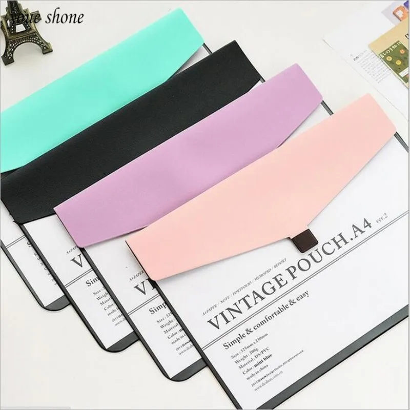 

1Pcs Simple Solid A4 Big Capacity Document Bag PVC File Bags Sticky Button Documents Products Students Gifts Office Supplies