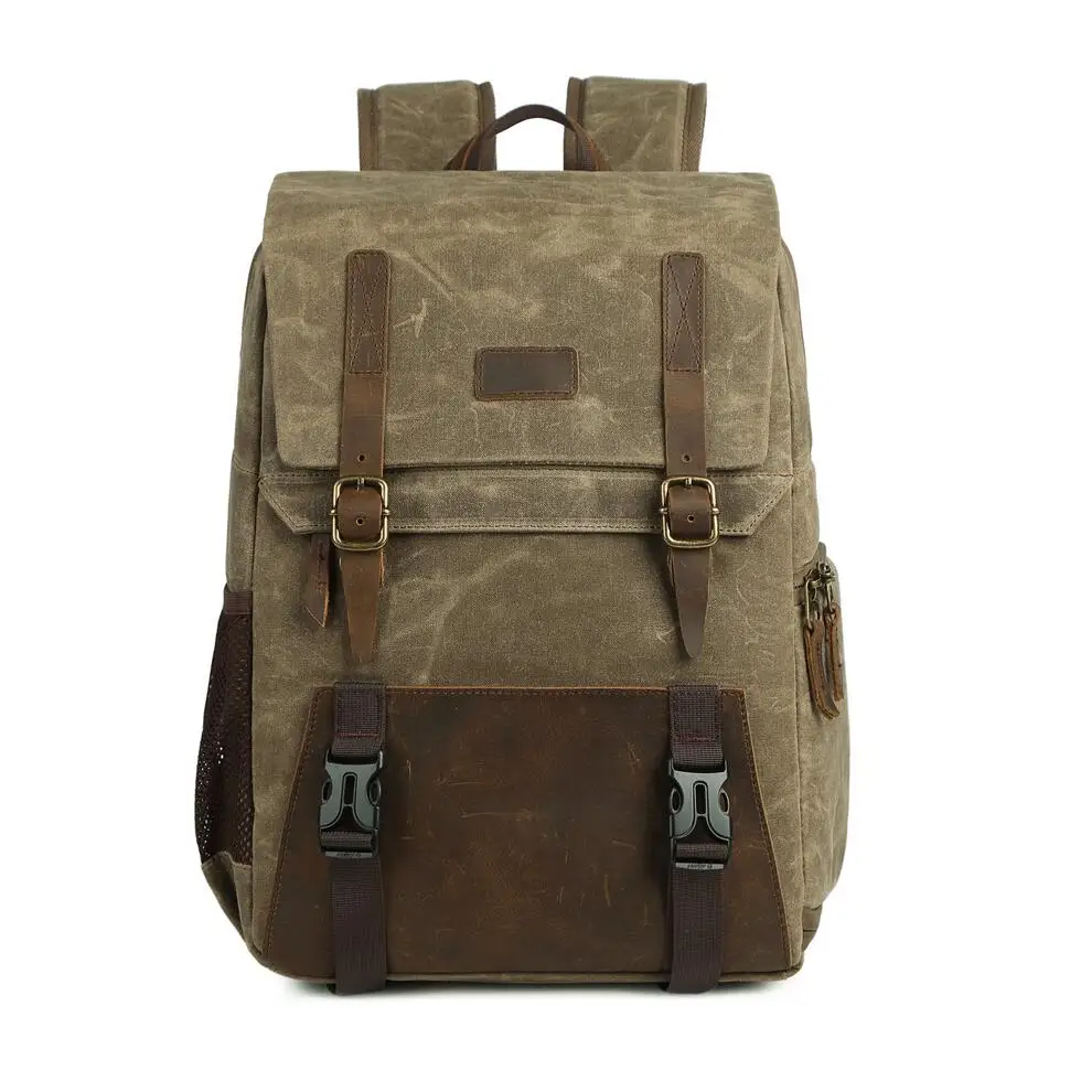 Батик холст+ Кожаная сумка для фото винтажный рюкзак для путешествий для фотосъемки мягкий рюкзак для гарнитуры для камеры/объектива/штатива/ноутбука - Цвет: Khaki