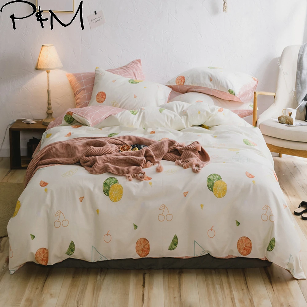 

PAPA&MIMA fruit Lemon watermelon Cartoon Pattern bedding sets Cotton Twin Double Queen size duvet cover bedsheet pillowcases