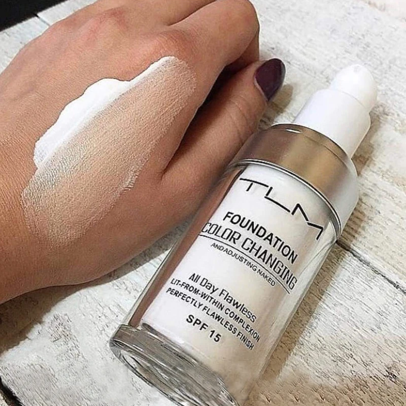 

30ml TLM Color Changing Liquid Foundation Face Makeup Base Warm Skin Tone Nude SPF 15 Face Moisturizing Full Cover Concealer