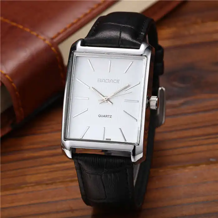 BADACE мужские часы люксовый бренд Мужские наручные часы кварцевые часы Бизнес повседневные кожаный ремешок водонепроницаемые часы 8888 - Цвет: silver white