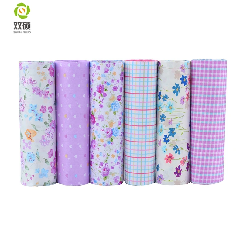 

Purple Floral&Lattice Cotton Fabric Patchwork Needlework Textile Pattern Sewing Fabric For Doll Clothes Bags 40x50CM 6PCS/LOT