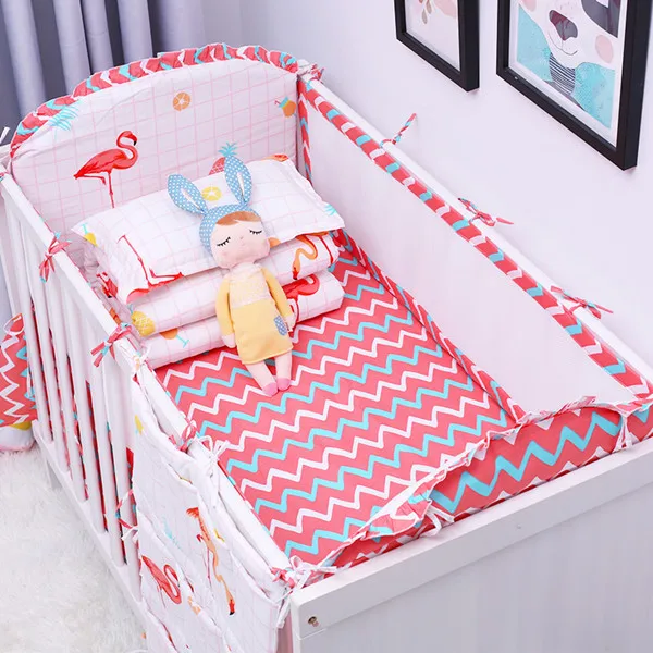 5Pcs/Set Breathable Summer Baby Bedding Bumpers Collision Half Around baby crib bumper set Cotton Printing Mesh Safety Rails