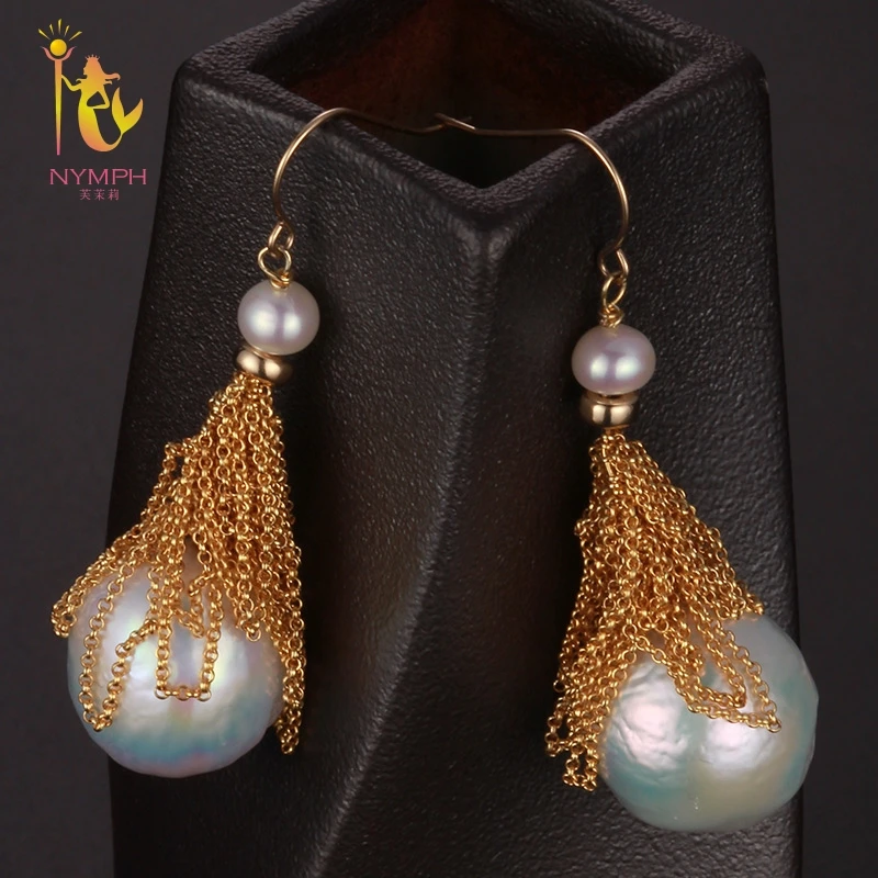 

[NYMPH] Freshwater Pearl Earrings For Women Fine Jewelry Big Pearl Earrings Gold Drop Irregular Fashion Gift For Party E324