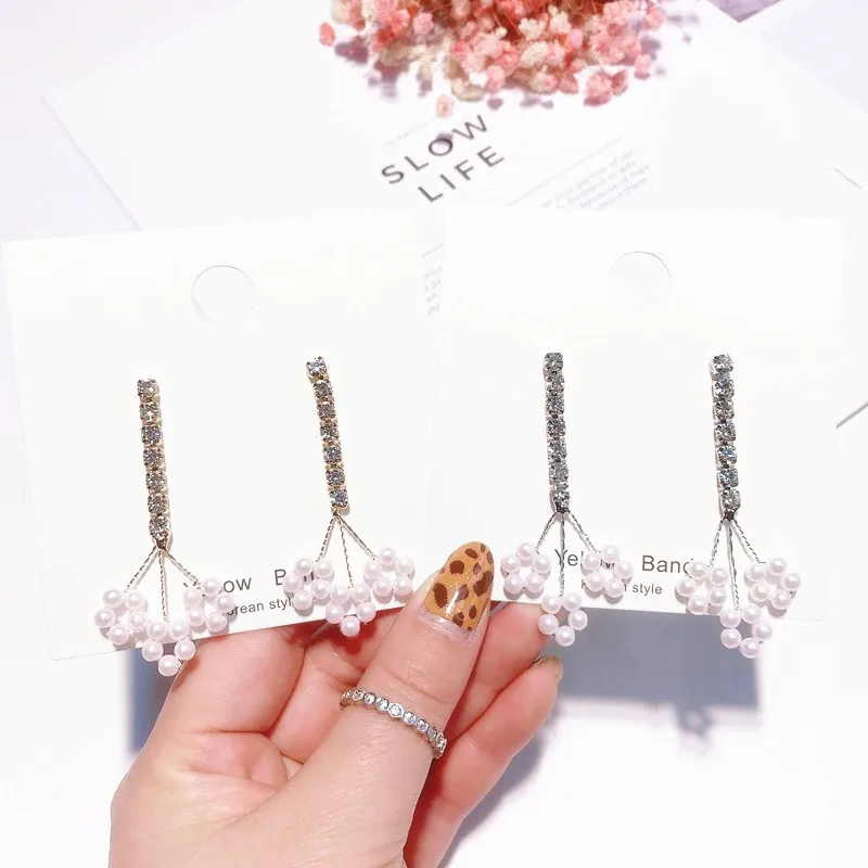 

2019Korea Pearl Tree Branch Long Dangle Small Fresh Crystal Inlay Temperament Earrings For Woman Gift Fashion Jewelry Wedding