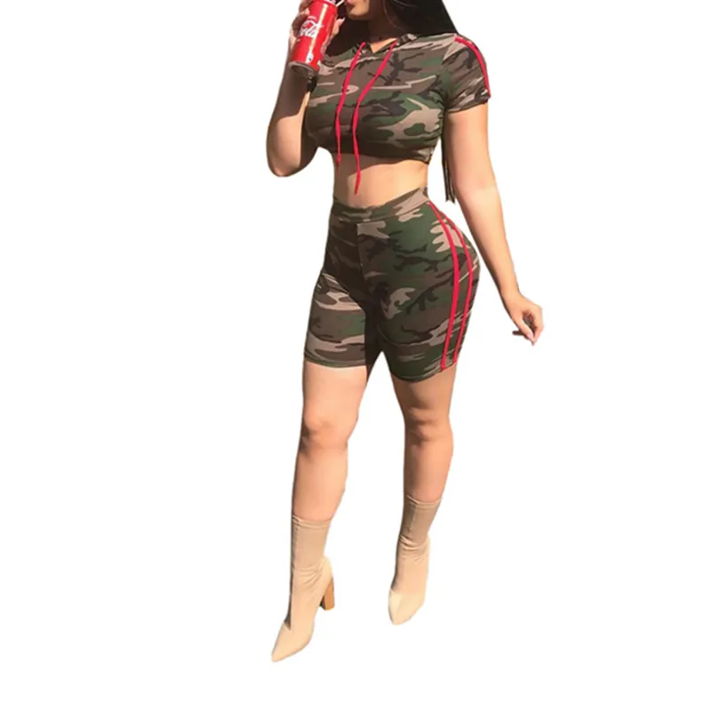 Casual Tracksuit Women Camouflage Two Piece Set Crop Top and Short Sets Camo Print Woman Summer Outfits 2 pcs 2018 New Hot |