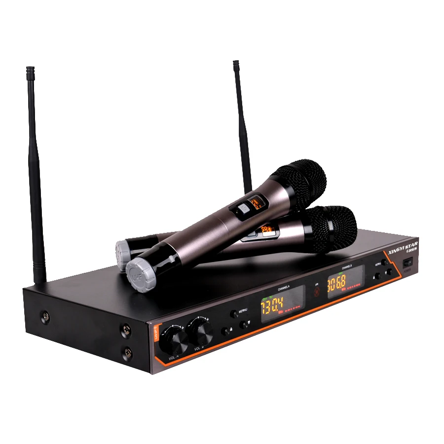 الكاريوكي المهنية uhf ميكروفون لاسلكي نظام 2 قنوات UR6S خطاب اللاسلكي يده ميكروفون مايك للمرحلة ktv 80 متر المسافة