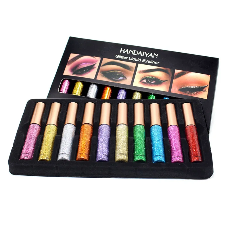 10Pcs/Set Glitter Makeup Eyeliners Easy to Wear Waterproof Pigmented