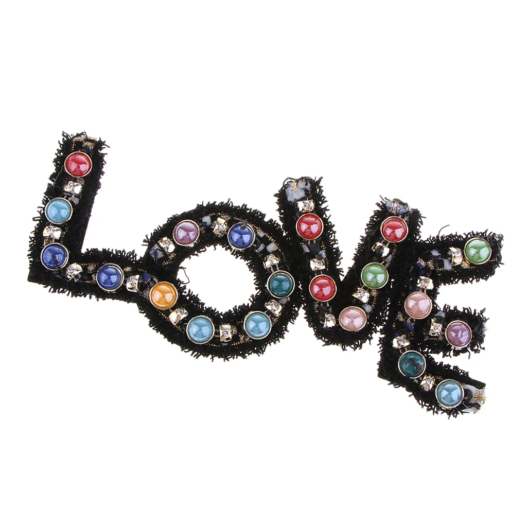 1 Set /4 Letters Crystal Pearl Beads Patches LOVE Style Clothes Embellishments Applique Decorations for Repair/Design