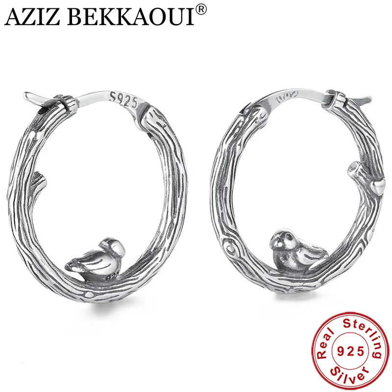 

AZIZ BEKKAOUI Vintage 100% 925 Sterling Silver Animal Bird Hoop Earrings Classic Authentic Silver Jewelry Brincos Gift