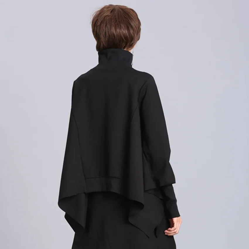 [EAM] весенний черный пуловер с длинным рукавом "летучая мышь" и воротником-хомутом свободного покроя, женское модное пальто OA869
