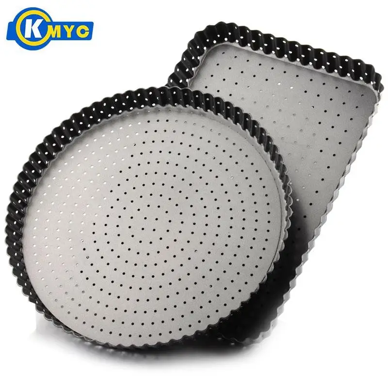 KMYC 9 Inch Fluted Pizza Pan With Holes Carbon Steel Round Pizza Stones
