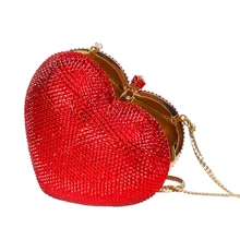 Клатч в форме красного сердца с кристаллами, стразы, вечерняя сумочка, металлические женские вечерние сумочки в форме сердца, дамские свадебные сумочки 88167
