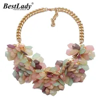 Best lady Popular Fashion Necklace Exaggerated Geometric Colorful Jelly color Crystal Gems Flower Statement Necklace Women