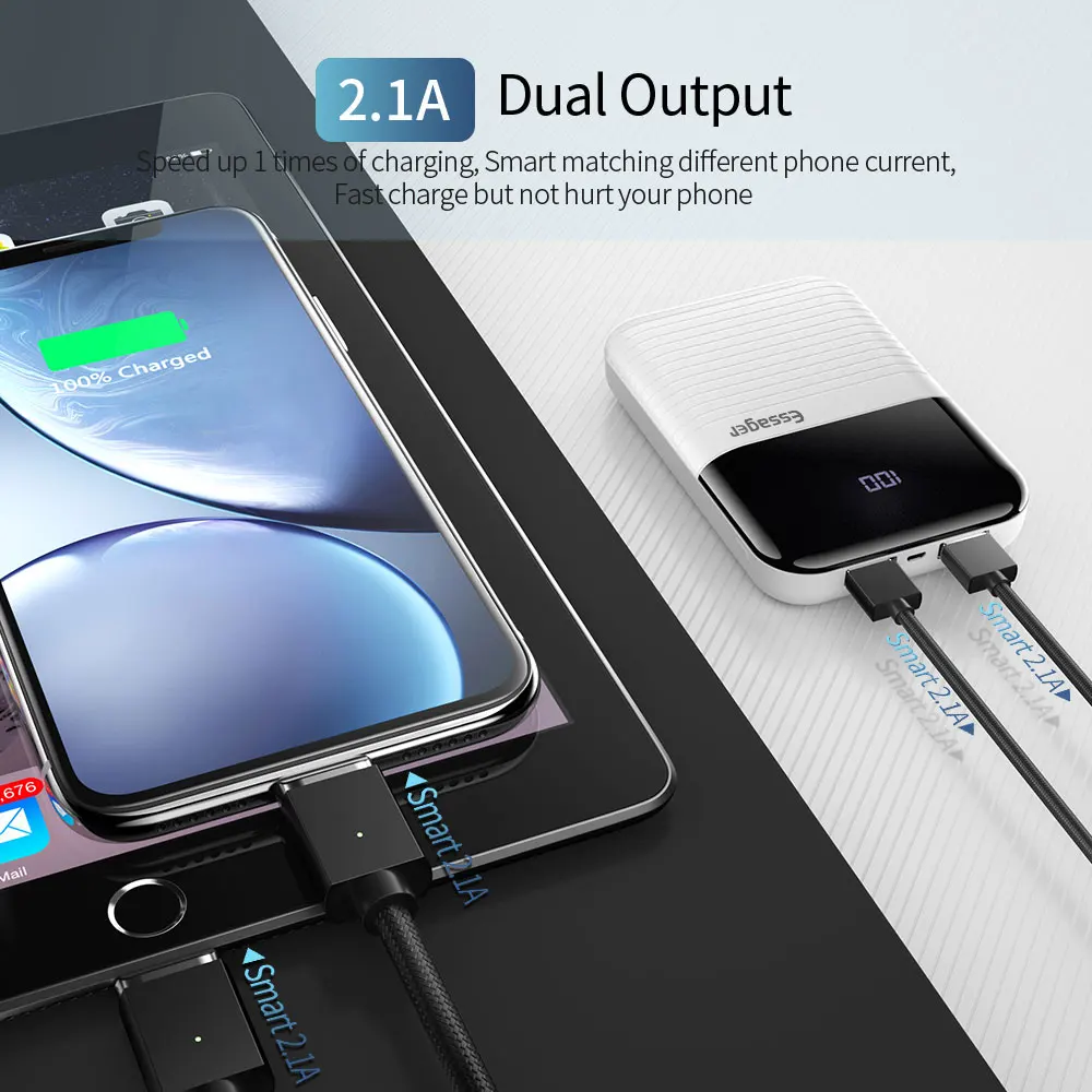 Essager Mini Power Bank 10000mAh External Battery Pack Charger Portable Powerbank LED Dual USB Poverbank for Xiaomi Mobile Phone