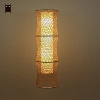 

Long Bamboo Wicker Rattan Curve Tube Pendant Light Fixture Chinese Craft Antique Hanging Ceiling Lamp fittings Design Staircase