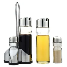 5X Dispensador de Salsa de Vinagre de Aceite Sal Pimienta Vinagrera Condimento Conjunto Recipiente De Vidrio