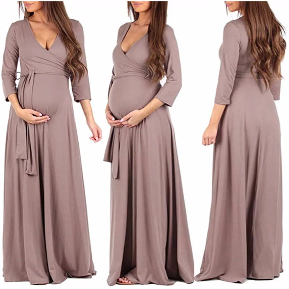 

Fashion Maternity Dress for Photo Shoot Maxi Maternity Gown Long Sleeve Floral Fancy Sexy Women Mom Maternity Photography Props