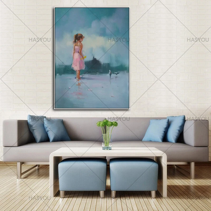 Free Shipping Handpainted Girl Oil Painting On Canvas Handmade Modern