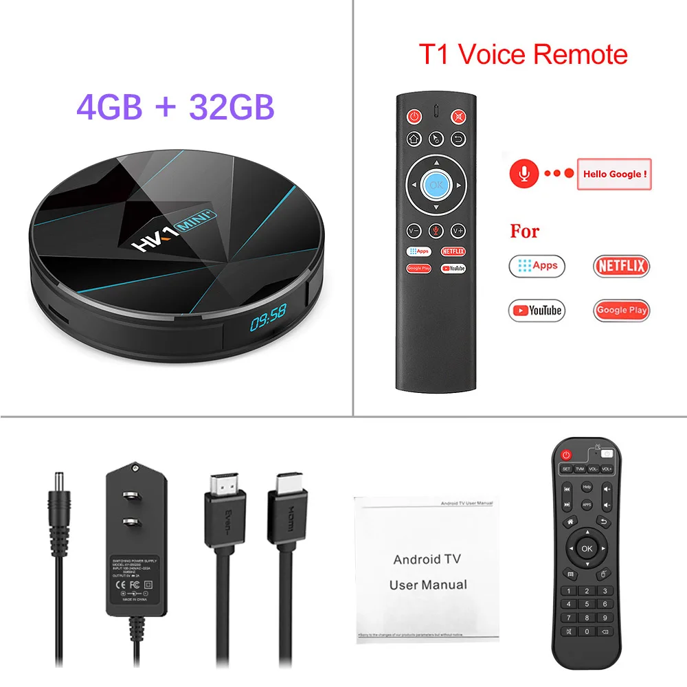 Android 9,0 Smart tv Box 4 Гб 64 Гб Rockchip RK3318 USB3.0 1080P H.265 4K 60fps Google плеер магазин Netflix Youtube HK1 MINI PLUS - Цвет: 4G 32G T1 Voice Remo