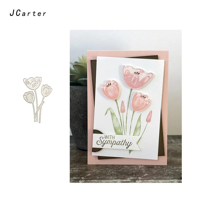 

JC 3pcs Blessing Garden Tulip Flower Metal Cutting Dies for Scrapbooking DIY Embossing Folder Card Handmade Album Stencil Crafts