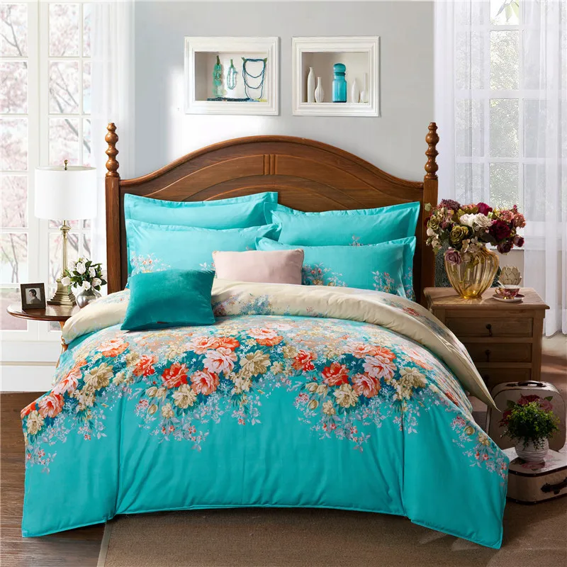 Flower Printed Bedding Set Floral European Bedspreads Sheets Bed Cover