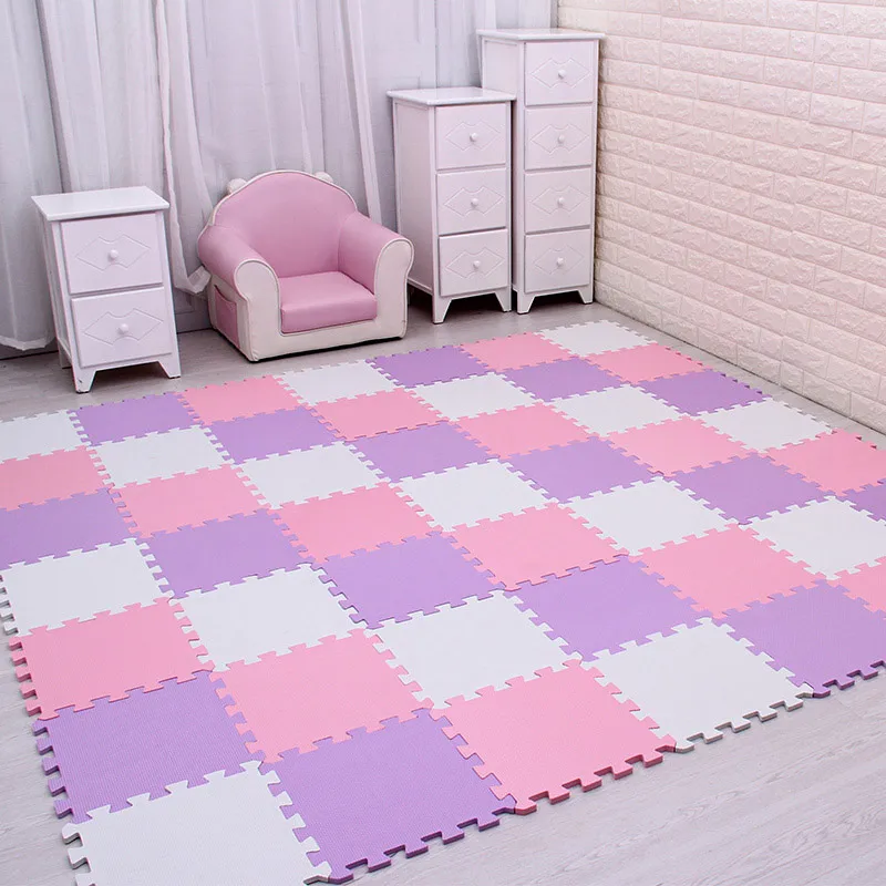 Детский коврик-пазл из пены EVA/9, 18 или 30 шт./партия, блокирующая плитка для упражнений, напольный ковер, ковер для детей, каждый 30 см X 30 см, толщина 1 см - Цвет: white pink purple