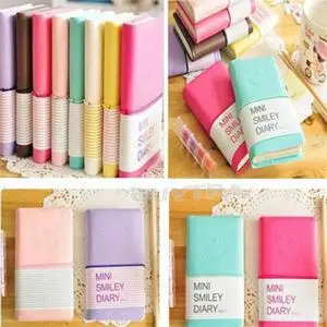 

6 Colours Candy Colors Memo Book Mini Smile Paper Diary Notebook Cute Charming leather Note Pads Stationery Pocketbook