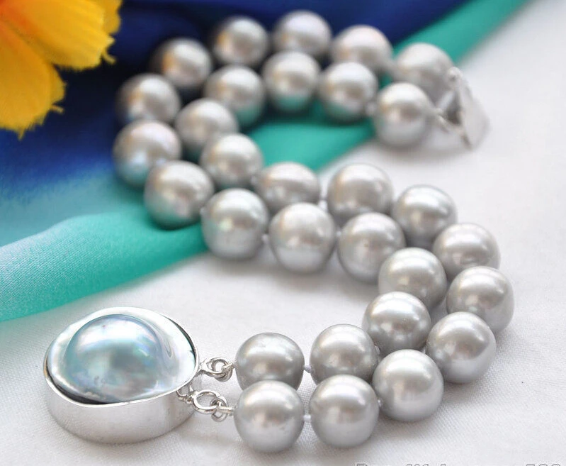 

Free shipping@@@@@A++ 2row 8" 12mm ROUND GRAY PEARL BRACELET MABE