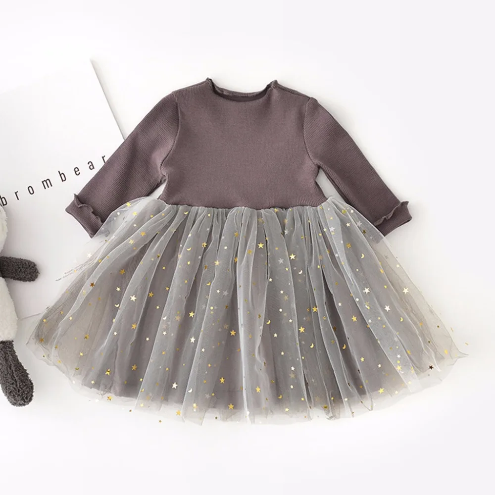 Новейшая Осенняя детская одежда для маленьких девочек детское платье принцессы с фатиновой юбкой и длинными рукавами 0117