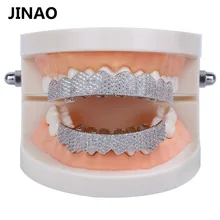 JINAO Золото Серебро Цвет Iced Out золото Grillz Кристалл ювелирные изделия верхнее дно грили зубы ювелирные изделия для тела хип-хоп Bling AAA кубический циркон