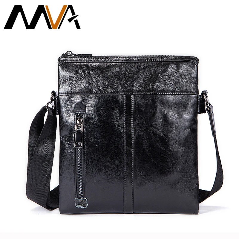 MVA Men's Leather Shoulder Bag Male Genuine Leather Men Bag Black Flap