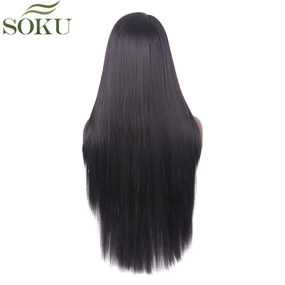 SOKU Straight Synthetic Lace Front Wigs 30 Inch Long Free Part Lace Wigs High temperature fiber Trendy Hair Wig For Black Women