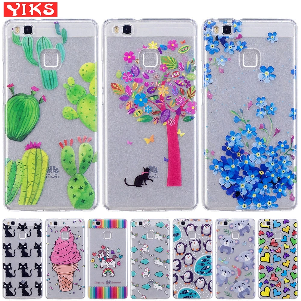 

For Fundas Huawei P9 Lite Case Silicone Flower Trees Phone Cover for Huawei P9 Cute Cat Case Unicorn Cactus Penguin Capa