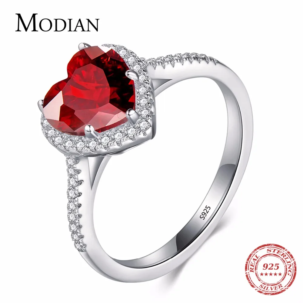 Modian 100% Real 925 Sterling Silver Red Heart Ring 5A CZ Zirconia Wedding Jewelry brand Engagement Hearts Rings for Women Gift Modian 100% Real 925 Sterling Silver Red Heart Ring 5A CZ Zirconia Wedding Jewelry brand Engagement Hearts Rings for Women Gift