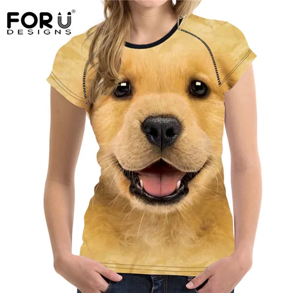 FORUDESIGNS/Женская Базовая футболка милые 3D золотые ретривер собака животное женские рубашки Повседневная Эластичная футболка для подростков девочек - Цвет: W1727BV