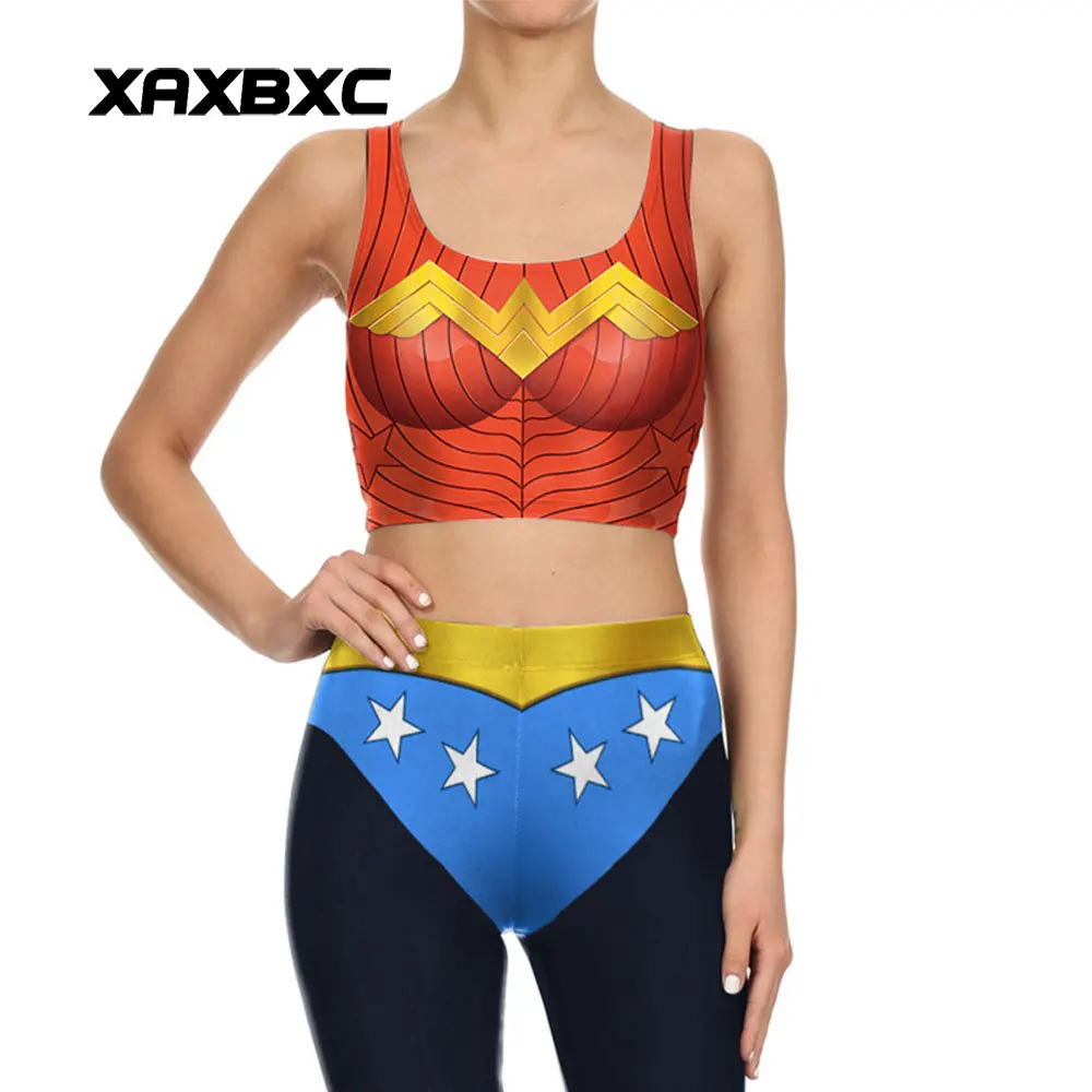 

XAXBXC 036 Summer Sexy Girl Vest Tank Tops Comics Wonder Woman Star Cosplay Prints Slim Fitness Sleeveless Women Cropped Tops