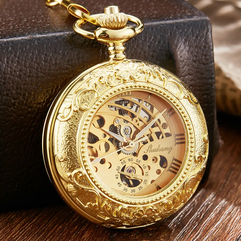 Винтажные винтажные золотые резные механические часы с изысканным циферблатом