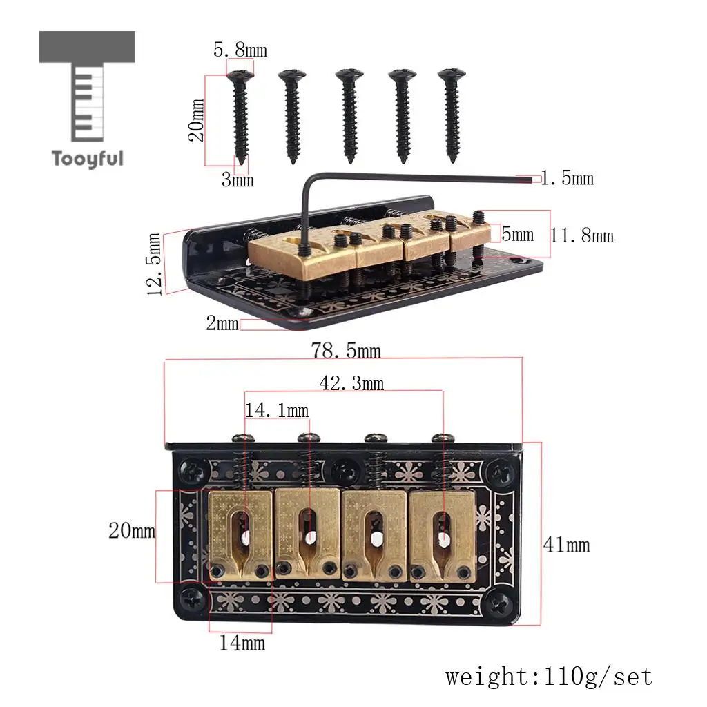Tooyful Exquisite 1 Set 4 String Guitar Saddle Bridge Hardtail for Cigar Box Guitar ReplacementParts Black