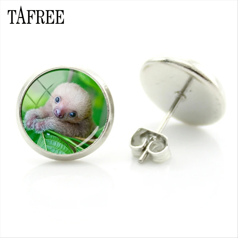 Женские серьги гвоздики с кабошонами TAFREE вечерние пусеты в виде ленивых животных