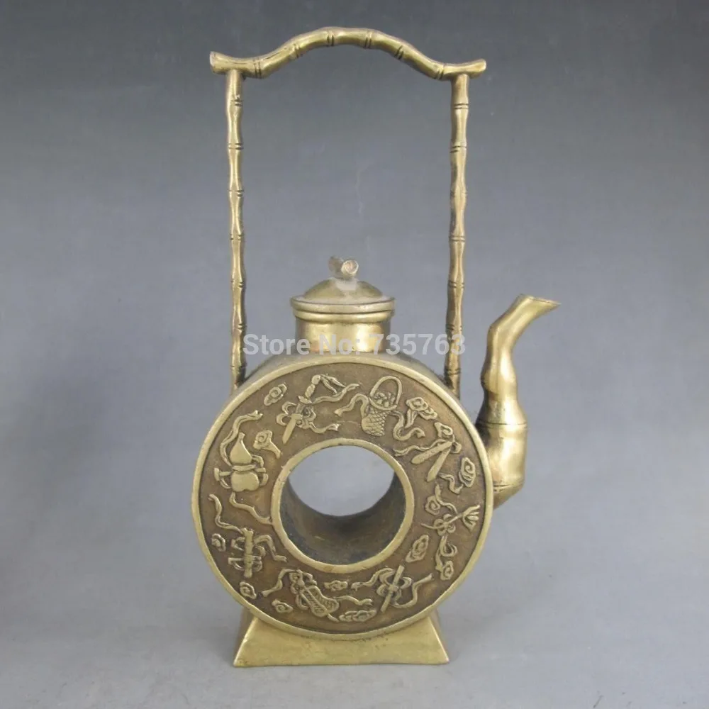 

00724 Chinese copper bronze ornamental artwork hollow teapot Statue