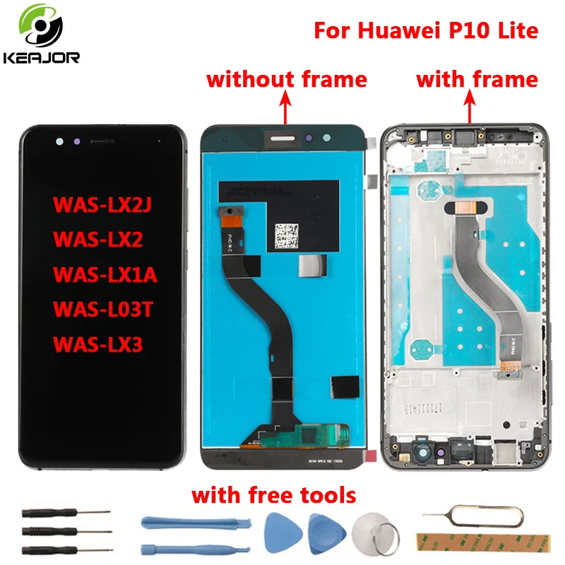 

for Huawei P10 Lite LCD Display+Touch Screen+frame Tools Glass Panel Digitizer replacement For Huawei P10 Lite WAS-LX2J WAS-LX2
