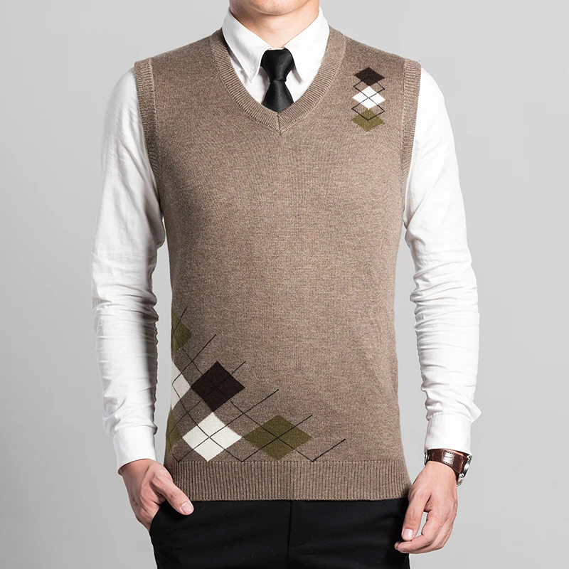 2018 Spring Autumn Men Business Work V Neck Knitted Vests Middle Aged